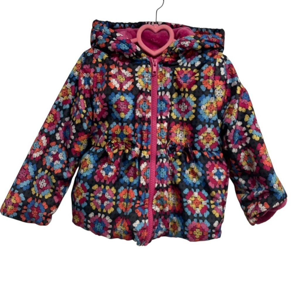 3 for $12 Penelope Mack Vibrant Floral Kids Puffer Jacket with Cinched Waist
